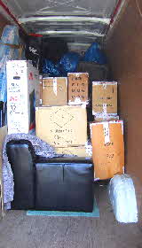sofa and boxes